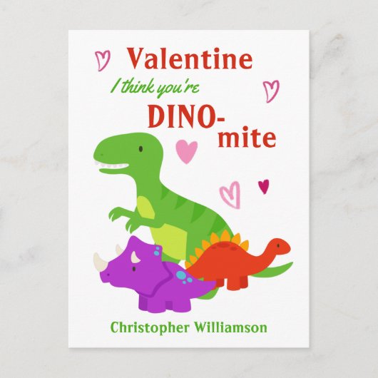 Kinder Valentijnsdag Dino-mite Dinosaur Briefkaart (Voorkant)
