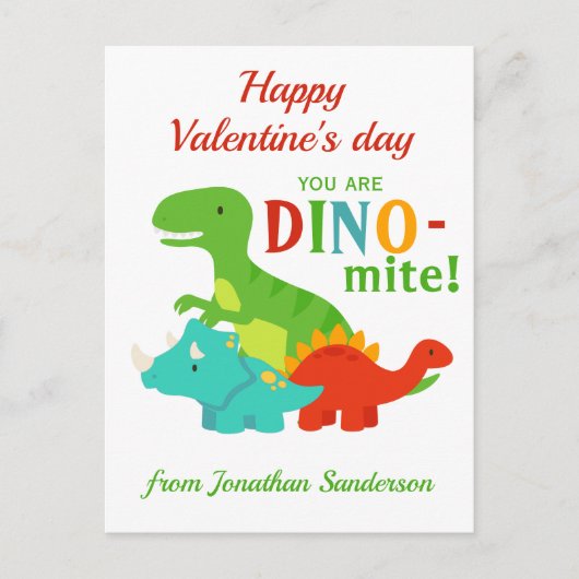 Kinder Valentijnsdag Dinosaur Dino-miet Colorful Briefkaart (Voorkant)