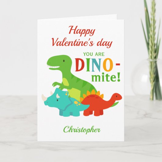 Kinder Valentijnsdag Dinosaur Dino-mijt Feestdagen Kaart (Voorkant)