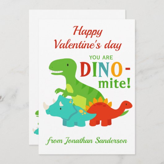 Kinder Valentijnsdag Dinosaur Dino-mite Fun Flat Feestdagenkaart (Voorkant / Achterkant)