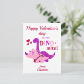 Kinder Valentijnsdag Girly Dinosaur Dino-mijt Briefkaart (Staand voorkant)