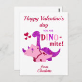 Kinder Valentijnsdag Girly Dinosaur Dino-mijt Briefkaart (Voorkant / Achterkant)