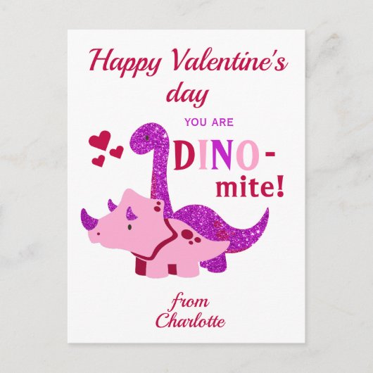 Kinder Valentijnsdag Girly Dinosaur Dino-mijt Briefkaart (Voorkant)