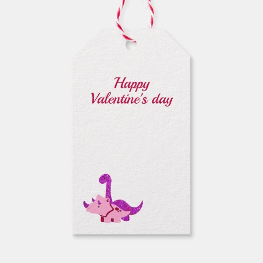 Kinder Valentijnsdag Girly Dinosaur Dino-mijt Cadeaulabel (Achterkant)