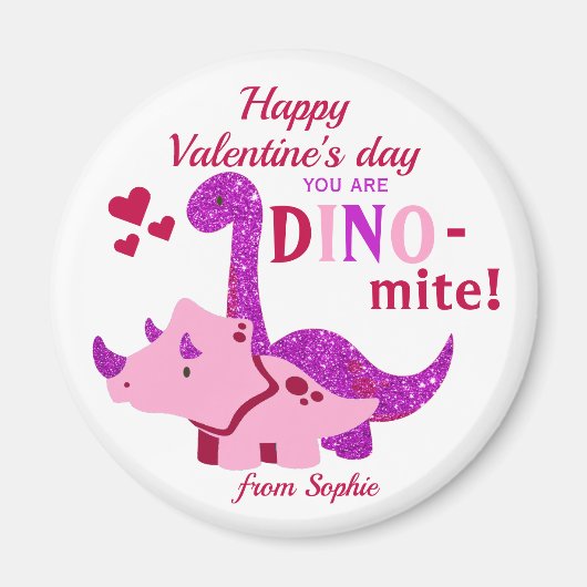 Kinder Valentijnsdag Girly Dinosaur Dino-mijt Magneet (Voorkant)