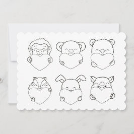 Kinder Valentijnsdag Harten Dieren Kleuren Kaart