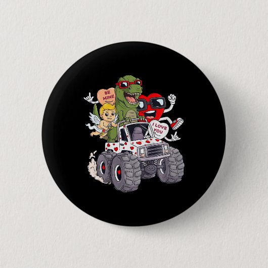 Kinder Valentijnsdag Harten T Rex Cupid Monster Tr Ronde Button 5,7 Cm (Voorkant)