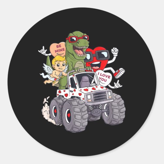 Kinder Valentijnsdag Harten T Rex Cupid Monster Tr Ronde Sticker (Voorkant)