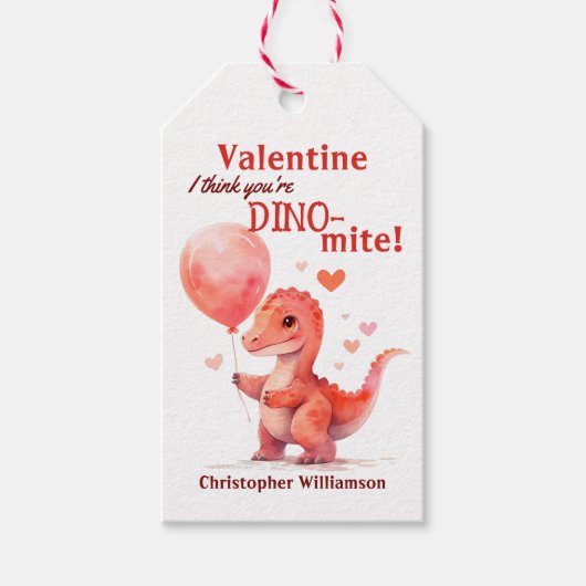 Kinder Valentijnsdag Je bent Dino-mite Dinosaurus Cadeaulabel (Voorkant)