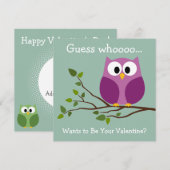 Kinder Valentijnsdag Kaart met Leuke Cartoon Uil (Voorkant / Achterkant)