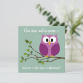 Kinder Valentijnsdag Kaart met Leuke Cartoon Uil (Staand voorkant)