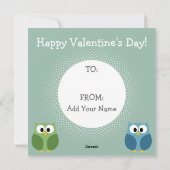 Kinder Valentijnsdag Kaart met Leuke Cartoon Uil (Achterkant)