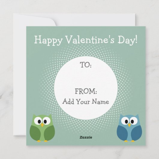Kinder Valentijnsdag Kaart met Leuke Cartoon Uil (Achterkant)