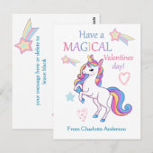 Kinder Valentijnsdag Magische Unicorn Briefkaart (Voorkant / Achterkant)