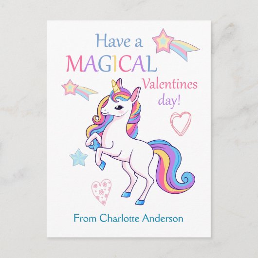 Kinder Valentijnsdag Magische Unicorn Briefkaart (Voorkant)