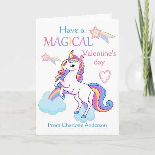 Kinder Valentijnsdag Magische Unicorn Kaart (Voorkant)