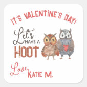 Kinder Valentijnsdag Owls Cute Vierkante Sticker (Voorkant)