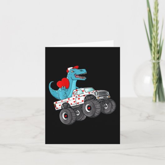 Kinder Valentijnsdag T Rex Riding Monster Truck Fu Kaart (Voorkant)