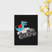 Kinder Valentijnsdag T Rex Riding Monster Truck Fu Kaart (Gele Bloem)