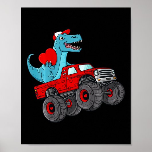 Kinder Valentijnsdag T Rex Riding Monster Truck Fu Poster (Voorkant)