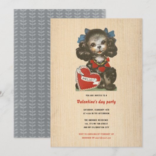 Kinder Valentijnsdag Vakantie Schattigee Hond Retr Kaart (Voorkant / Achterkant)