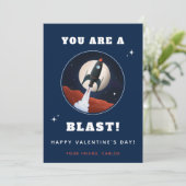 Kinder Valentijnsdag van blauwe rakettentjes Feestdagenkaart (Staand voorkant)