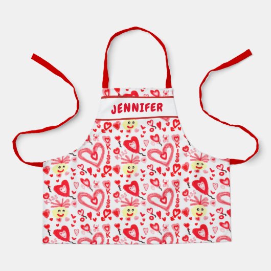 Kinder Valentijnse Cute Red Pink Heart Doodles Nam Schort (Voorkant)