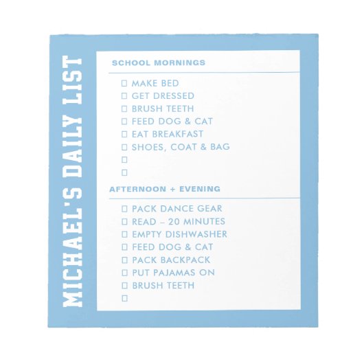 Kinder Verantwoordelijkheid die Klaar AM PM Checkl Notitieblok (Voorkant)