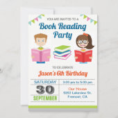Kinder verhaalboek Lezen Verjaardagsfeestuitnodigi Kaart (Voorkant)