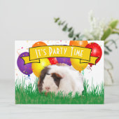 Kinder verjaardag cavia ballonnen gele banner kaart (Staand voorkant)