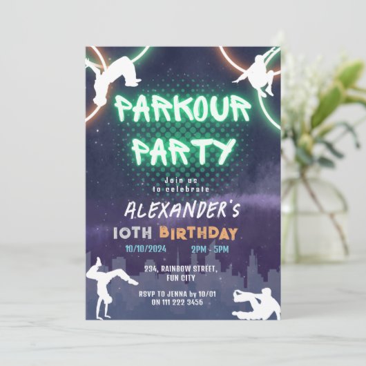 Kinder verjaardag Parkour Kaart (Staand voorkant)