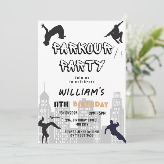 Kinder verjaardag Parkour Kaart (Staand voorkant)