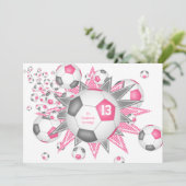 kinder verjaardag roze grijze voetbal blowout aankondiging (Staand voorkant)