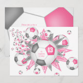 kinder verjaardag roze grijze voetbal blowout aankondiging (Voorkant / Achterkant)