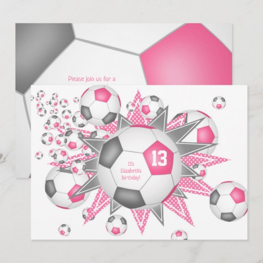 kinder verjaardag roze grijze voetbal blowout aankondiging (Voorkant / Achterkant)