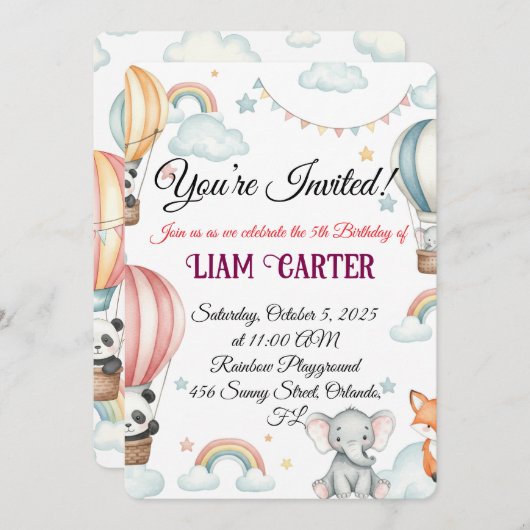 Kinder verjaardagsuitnodiging - Schattigee heteluc Kaart (Voorkant / Achterkant)