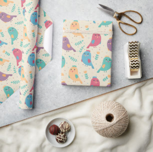 Kinder verkorte vogels met tulpen cadeaupapier