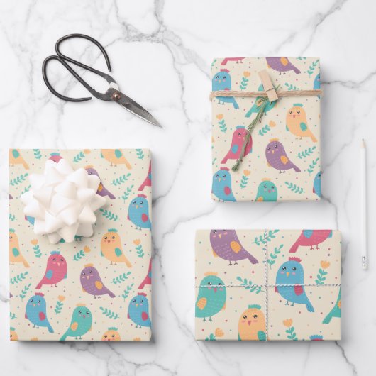 Kinder verkorte vogels met tulpen inpakpapier vel (Voorkant)