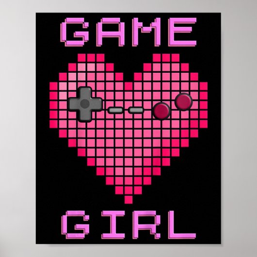 Kinder Video Game Meisje Retro Gaming Pixel Heart  Poster (Voorkant)