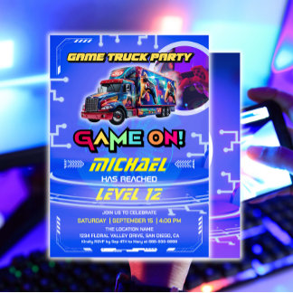 Kinder Video Game Vrachtwagen Verjaardagsfeest Kaart