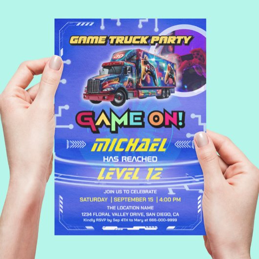 Kinder Video Game Vrachtwagen Verjaardagsfeest Kaart