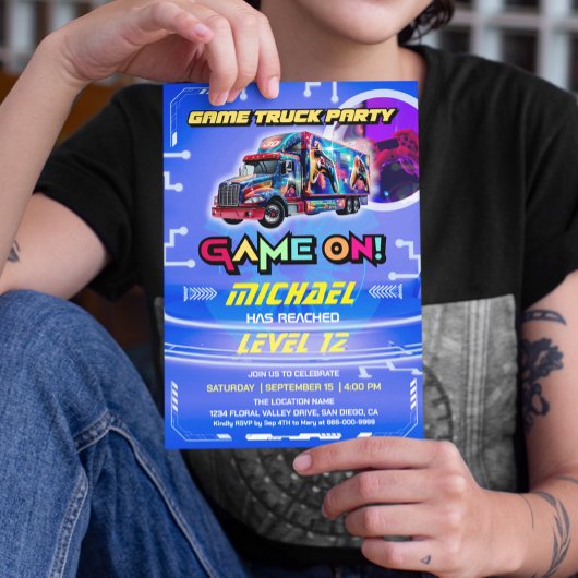 Kinder Video Game Vrachtwagen Verjaardagsfeest Kaart