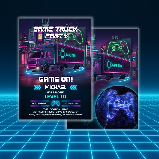 Kinder Video Game Vrachtwagen Verjaardagsfeest Kaart