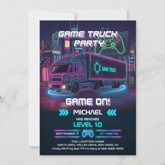 Kinder Video Game Vrachtwagen Verjaardagsfeest Kaart (Voorkant)