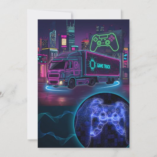 Kinder Video Game Vrachtwagen Verjaardagsfeest Kaart (Achterkant)