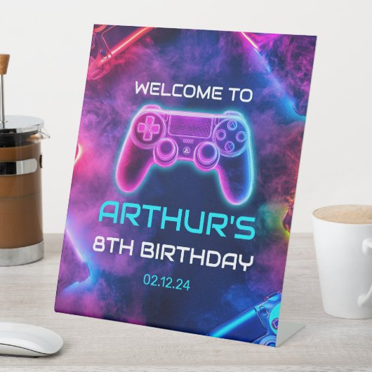 Kinder Video Gaming Verjaardagsfeest Reclamebord Met Voetstuk (Insitu)