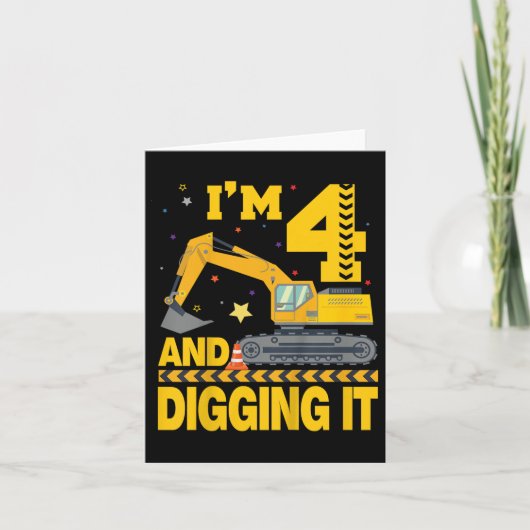 Kinder Vier 4jr 4e Verjaardag Graafmachine 4 Jaar  Kaart (Voorkant)