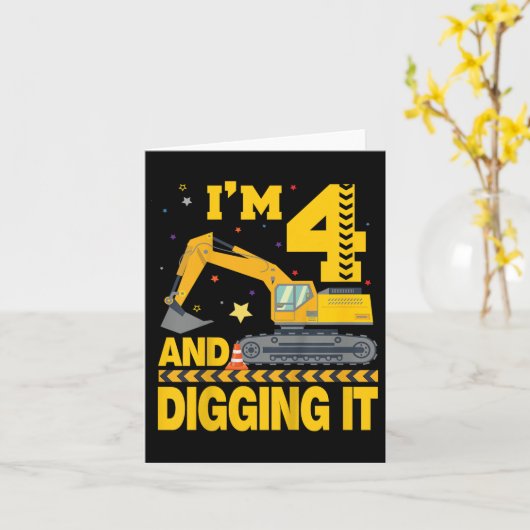 Kinder Vier 4jr 4e Verjaardag Graafmachine 4 Jaar Kaart (Gele Bloem)