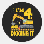 Kinder Vier 4jr 4e Verjaardag Graafmachine 4 Jaar Ronde Sticker (Voorkant)