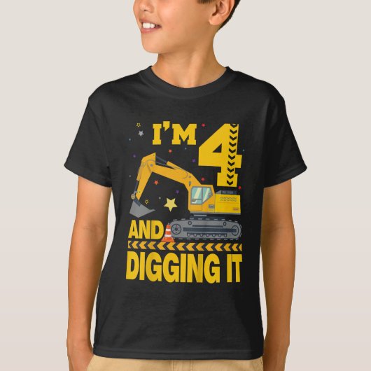 Kinder Vier 4jr 4e Verjaardag Graafmachine 4 Jaar  T-shirt (Voorkant)
